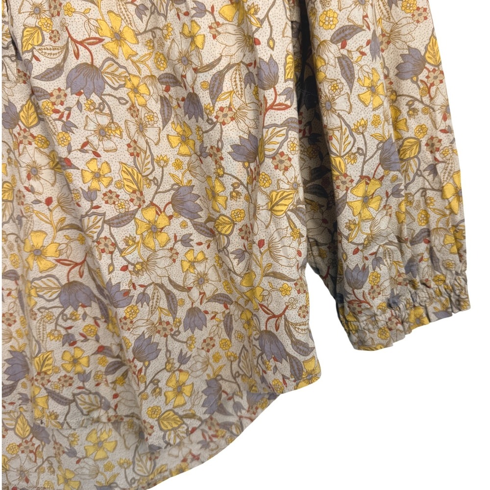 Free Assembly Womens Floral Ruffle V-Neck Blouse Yellow Purple Cotton Small - Picture 4 of 11